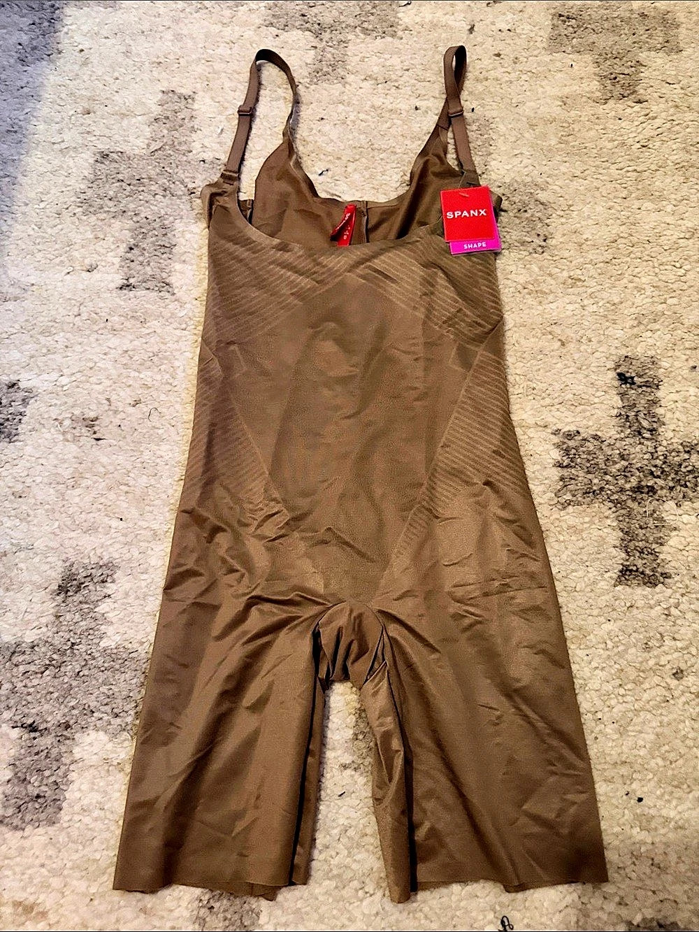 SPANX Suit Your Fancy Open-Bust Mid-Thigh Bodysuit Brown Small